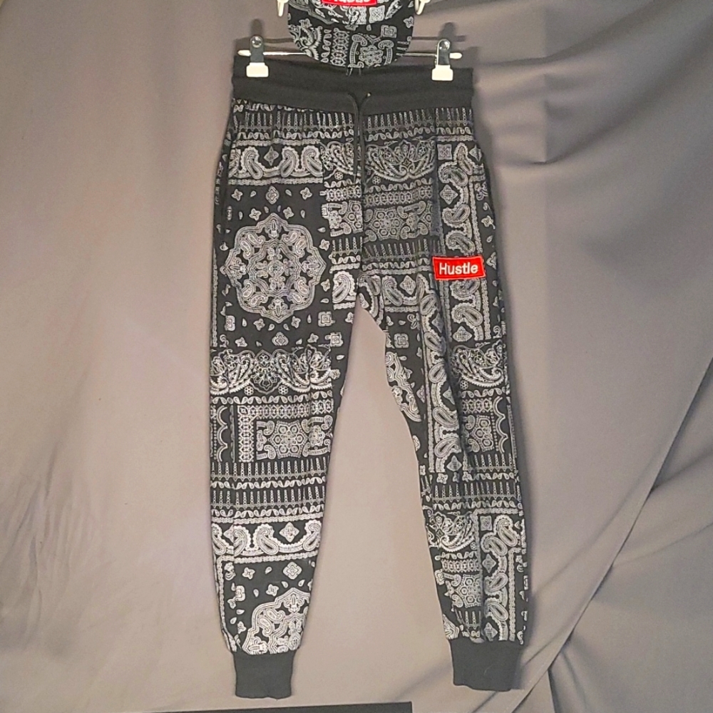 Black Paisley joggers and hat